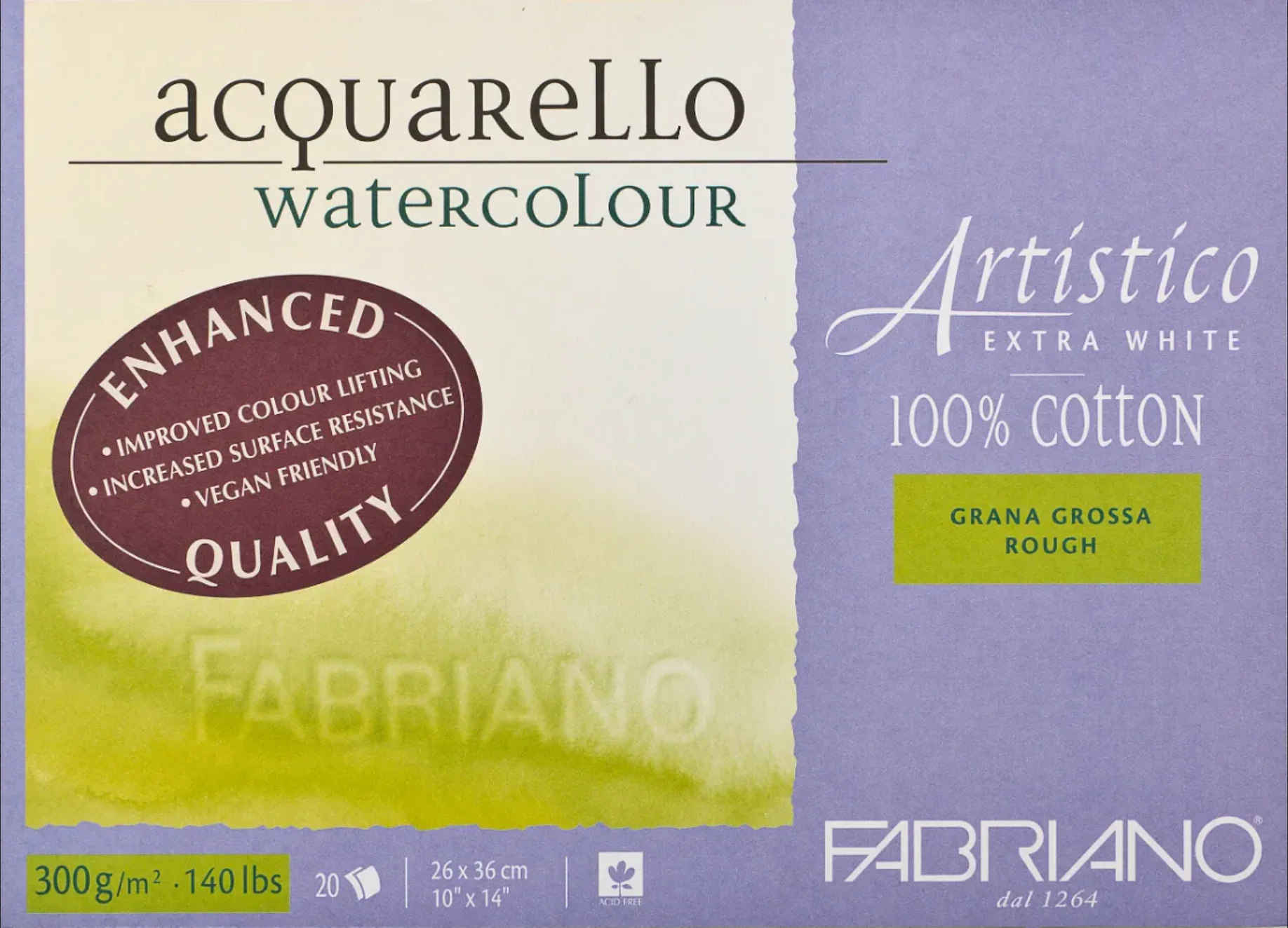 Fabriano Artistico Watercolour Enhanced 300gsm Rough Extra White 20 Sheet Blocks - Nail Gallerys