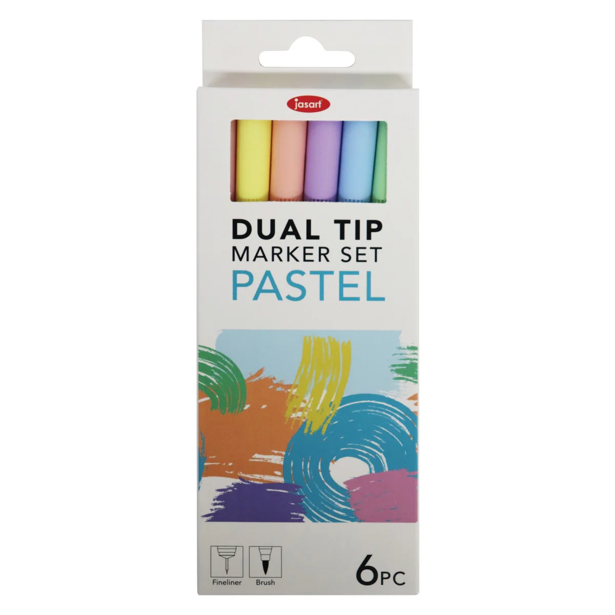 Jasart Dual Nib Pastel Brush Fineliners Set Of 6 - Nail Gallerys