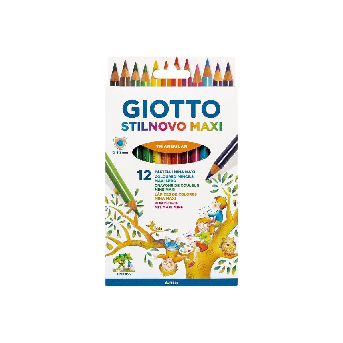 Giotto Stilinovo Maxi Triangular Assorted Colouring Pencils Assorted Pack of 12 - Nail Gallerys