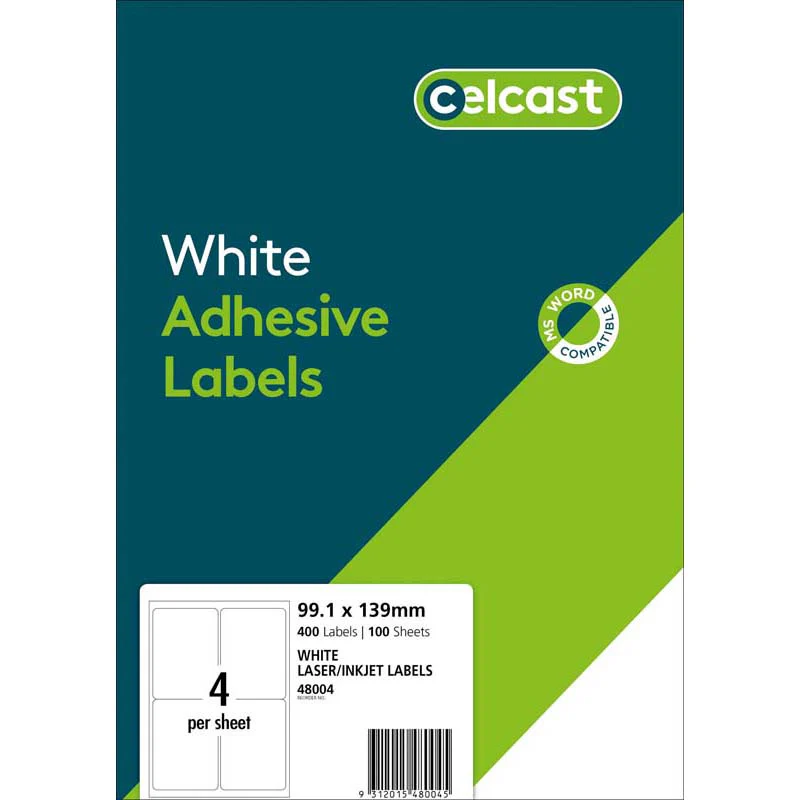 Celcast Labels A4 4up 99.1 X 139mm 100 Sheet - Nail Gallerys
