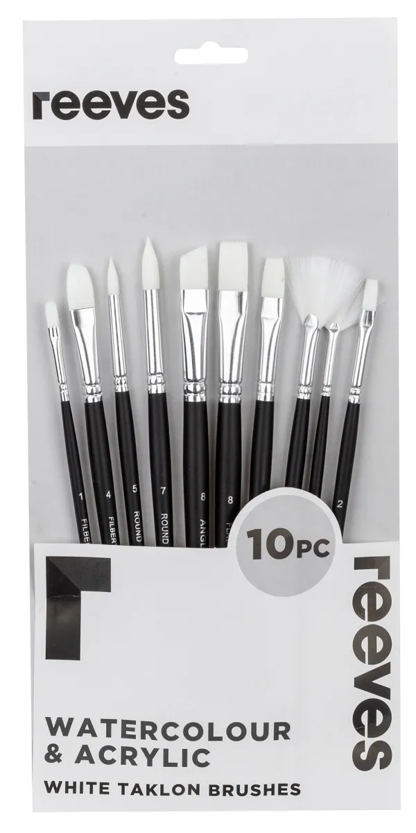 Reeves White Taklon Short Handle Brushes Set Of 10 - Nail Gallerys