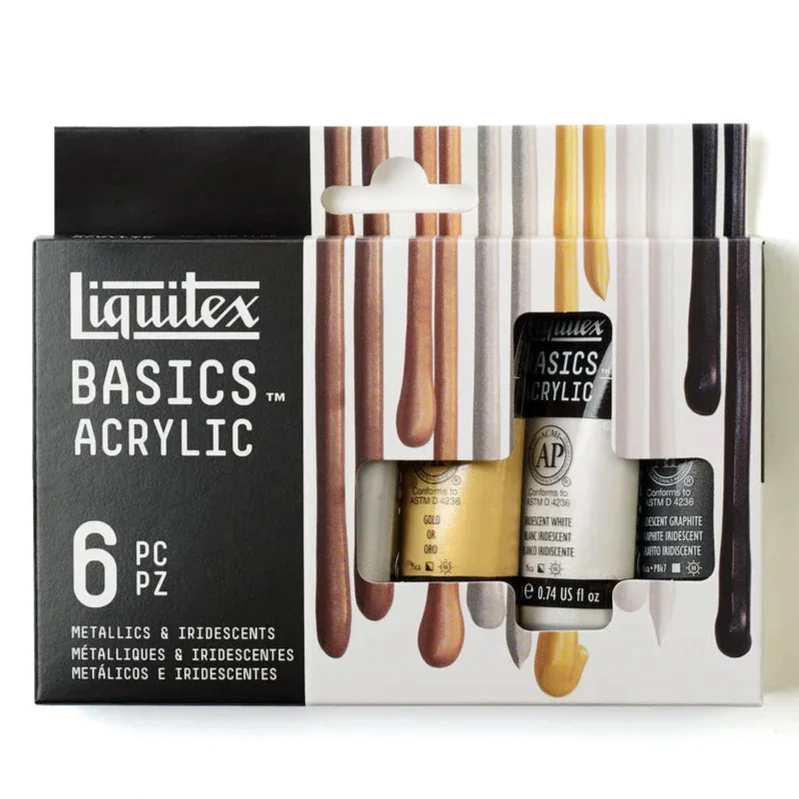 Liquitex Basics 22ml Acrylic Paints Set Of 6 Metallic & Iridescent Colours - Nail Gallerys
