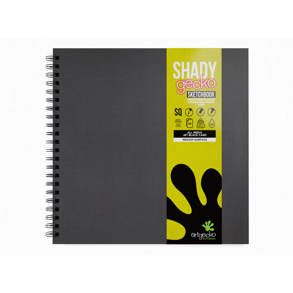 Artgecko Shady 300mm Square 80 Page 40 Sheet 200gsm Black Toned Sketchbooks - Nail Gallerys