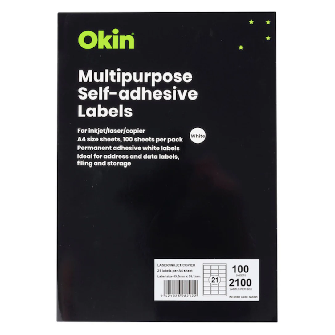 Okin Multipurpose Labels 63.5x38.1mm 21 Per Sheet - Nail Gallerys