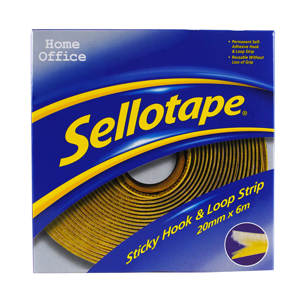 Sellotape Sticky Hook & Loop Strip Permanent 20mm X 6m - Nail Gallerys