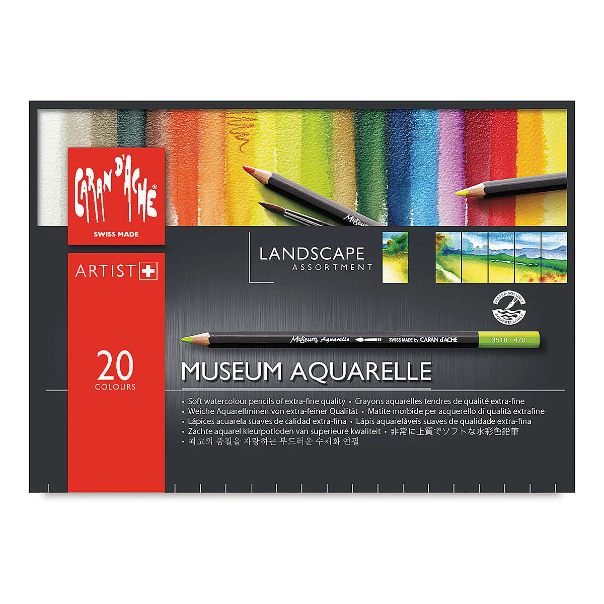 Caran d'Ache Museum Aquarelle Pencils Box Set of 20 Landscape Colours - Nail Gallerys