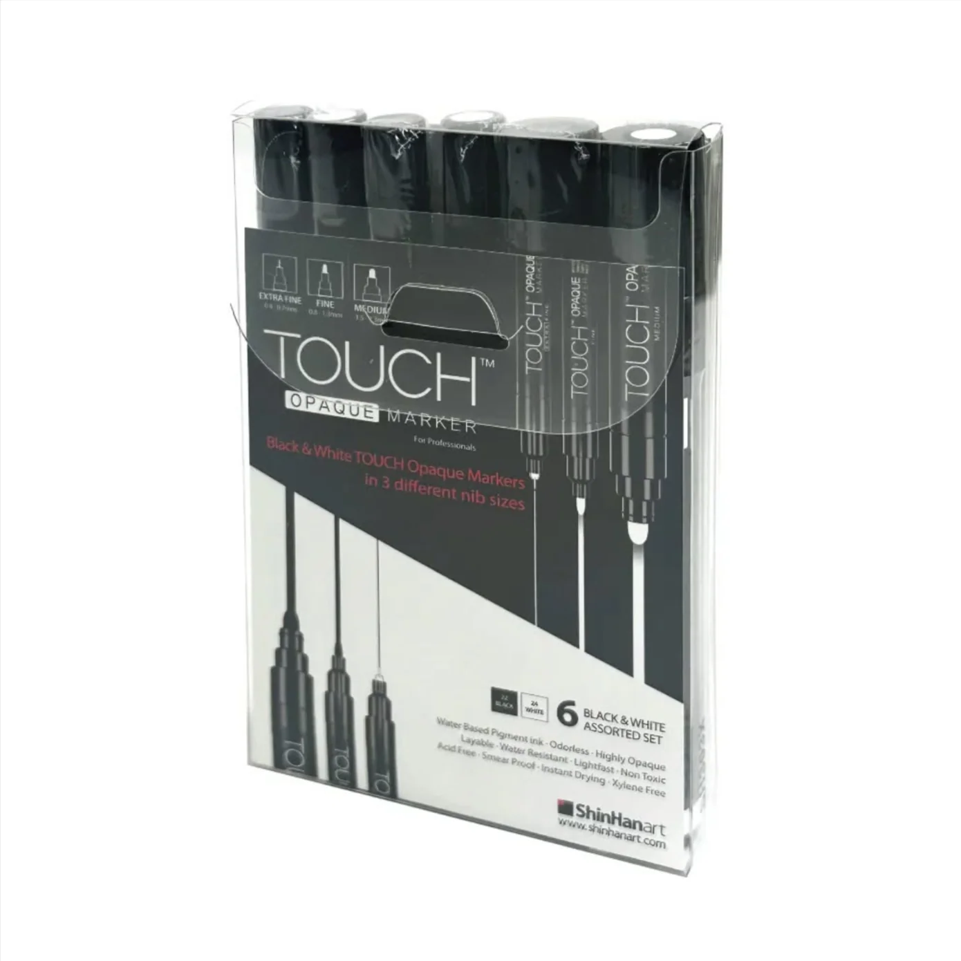 ShinHan Touch Opaque Markers Assorted Black & White Set of 6 - Nail Gallerys