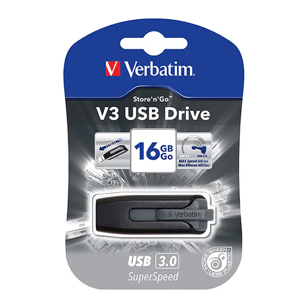 Verbatim Storge And Go V3 Usb 3.0 Drive 16gb Grey - Nail Gallerys