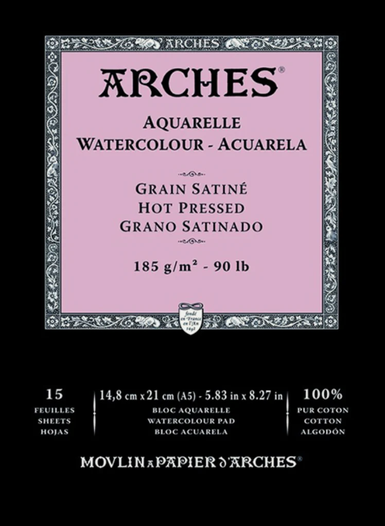 Arches Watercolour Natural White 185gsm Hot Pressed 15 Sheets Blocks - Nail Gallerys