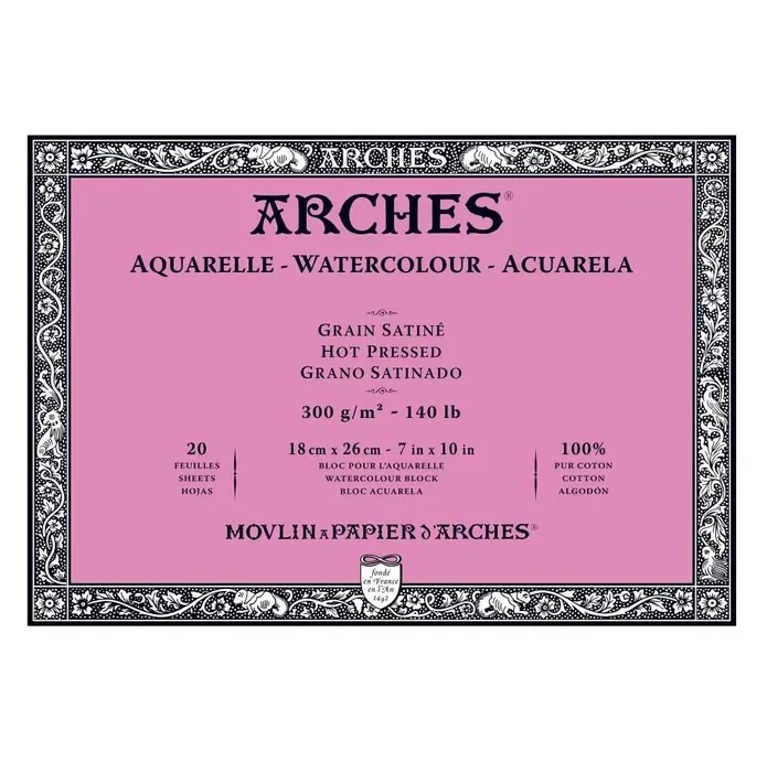 Arches Watercolour Natural White 300gsm Hot Pressed 20 Sheet Blocks - Nail Gallerys