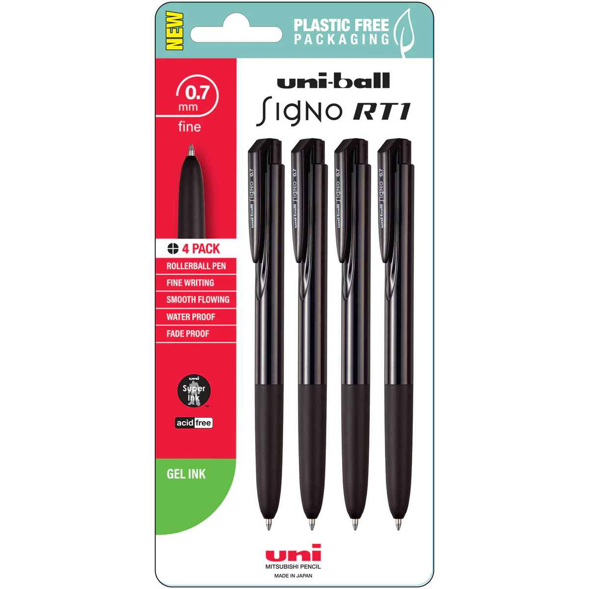 Uni Signo RT1 0.7mm Black Retractable Pens Set of 4 - Nail Gallerys