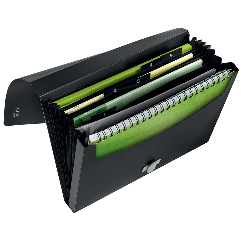 Leitz Recycle 5 Pocket PP A4 Black Expanding Files - Pack Of 5 - Nail Gallerys