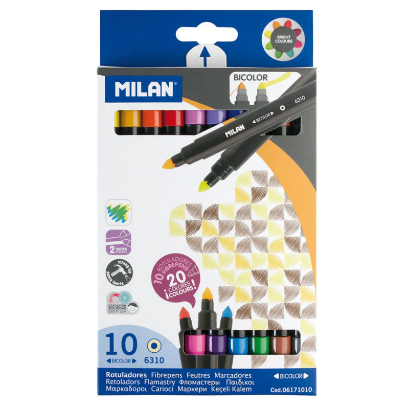 Milan Bicolor Double Ended Assorted Markers Set Of 10 - Nail Gallerys