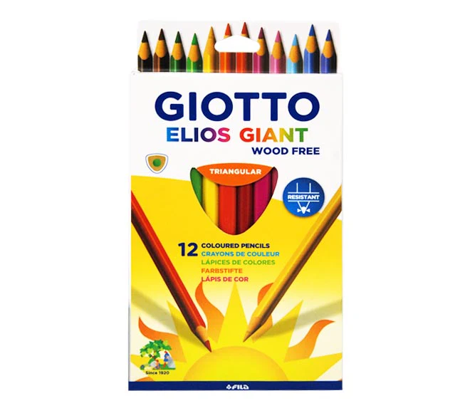 Giotto Elios Giant Woodfree Assorted Colouring Pencils Pack of 12 - Nail Gallerys