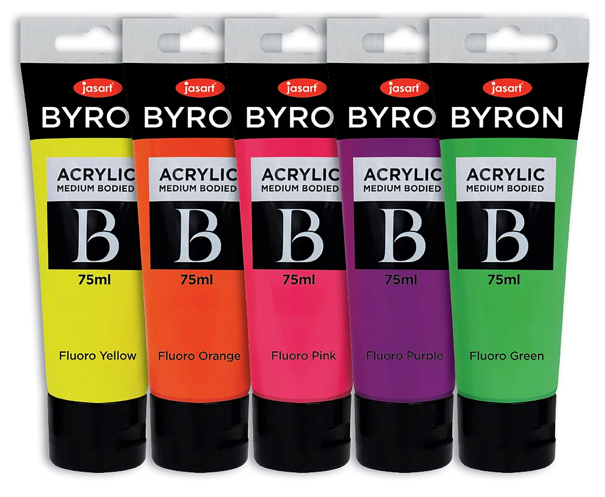 Jasart Byron 75ml Fluorescent Acrylic Paints Set Of 5 - Nail Gallerys