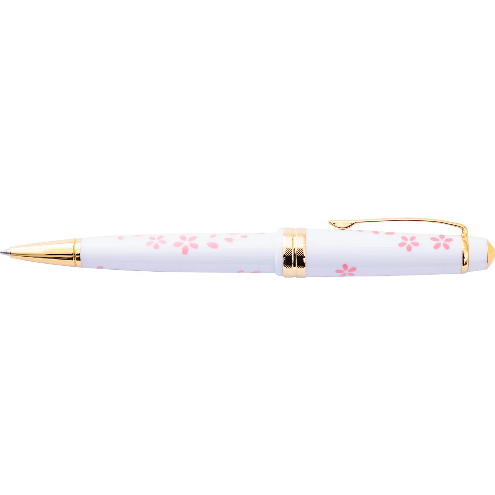 Cross Bailey Light Cherry Blossom Glossy White Resin with Gold Trim Ballpoint Pen - Nail Gallerys