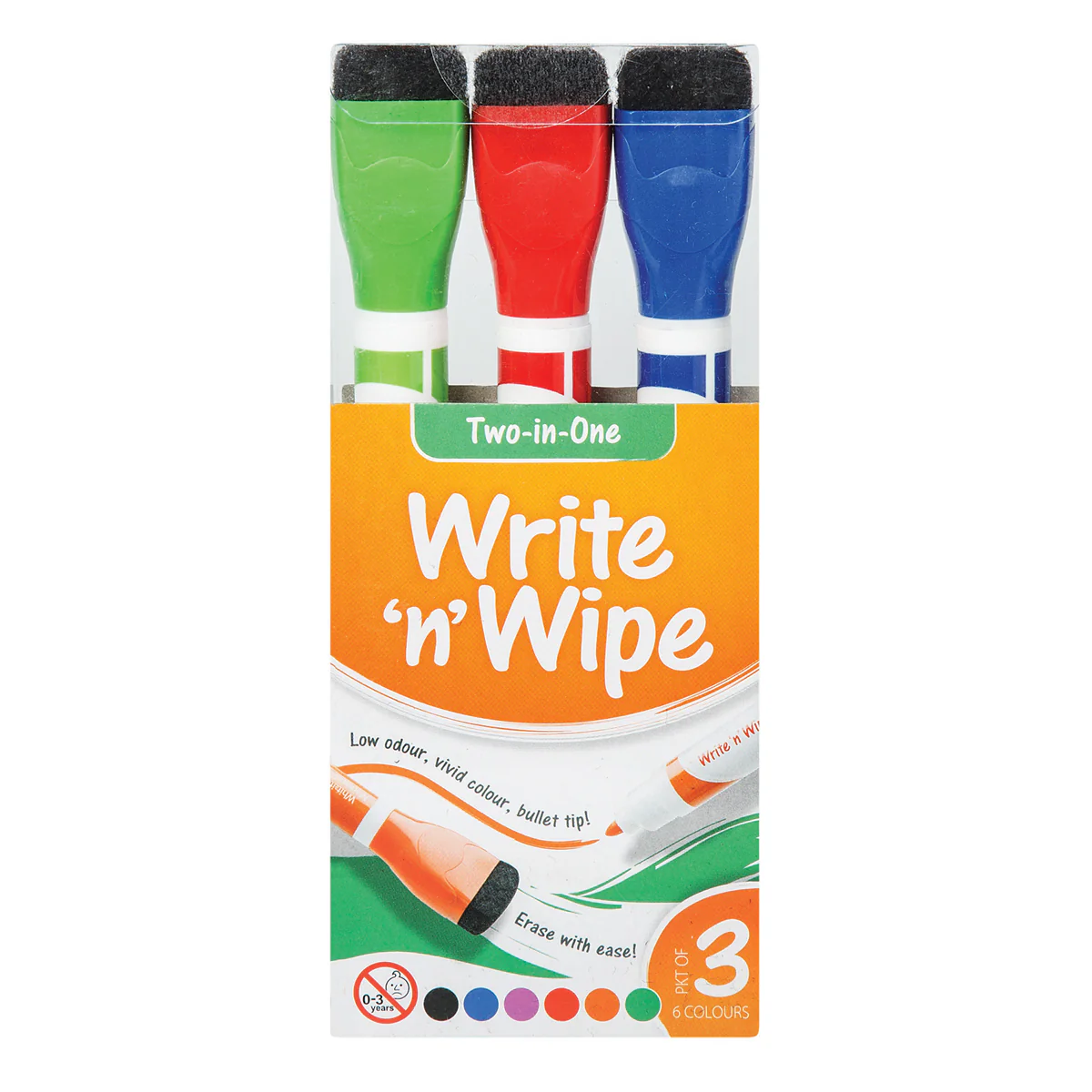 Write n Wipe 2 in 1 Whiteboard Markers 3 Pack 6 Colours - Nail Gallerys