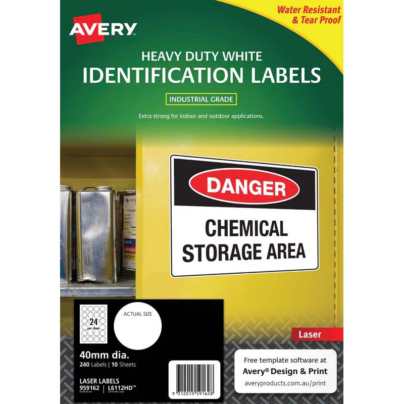 Avery Heavy Duty Id Laser Label L6112 White 24up 10 Sheets 40mm - Nail Gallerys
