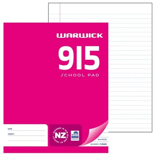 Warwick School Pad 9i5 9mm Ruled 36 Leaf 255mm X 205mm - Nail Gallerys