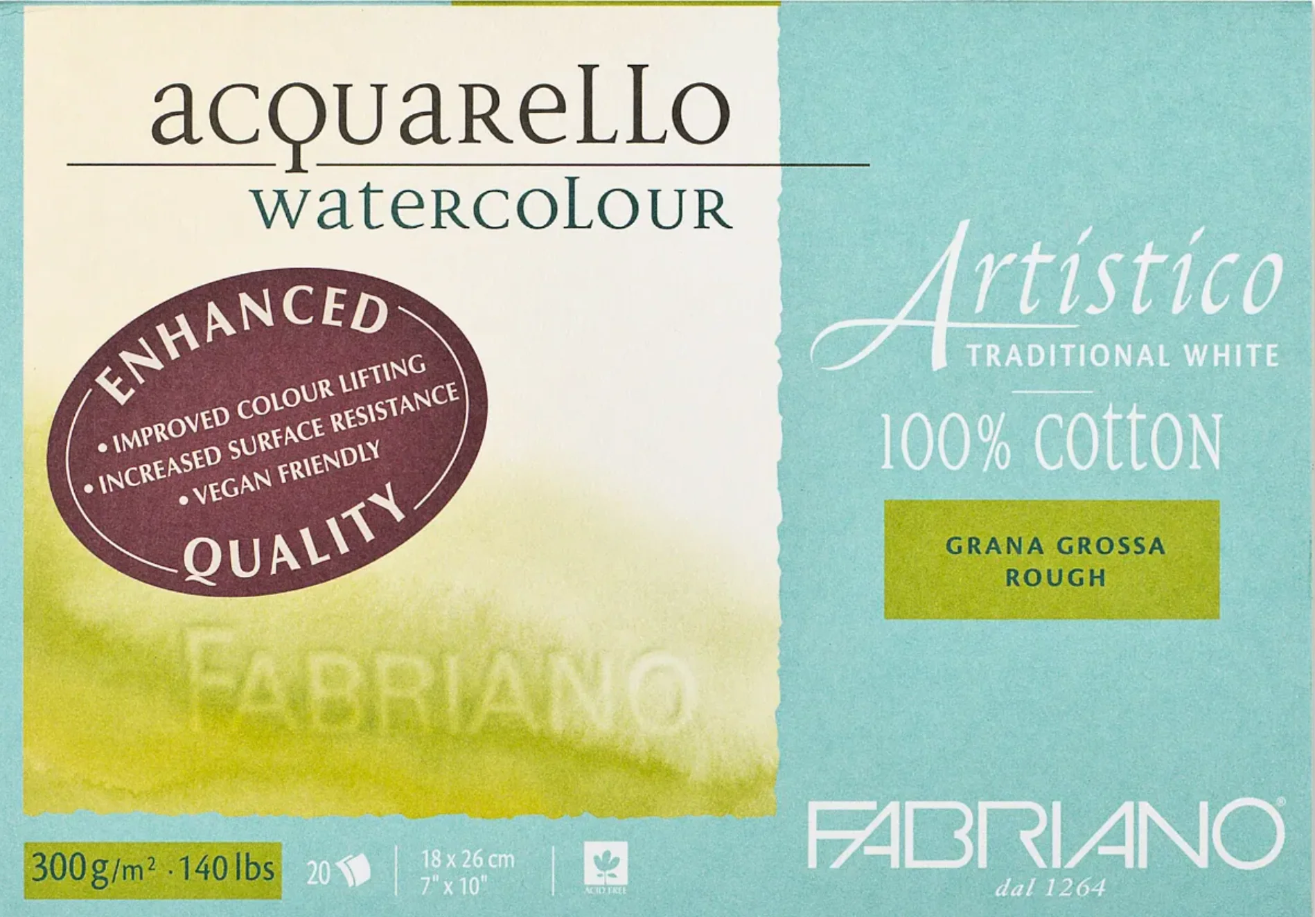 Fabriano Artistico Watercolour Enhanced 300gsm Rough Traditional White 20 Sheet Blocks - Nail Gallerys