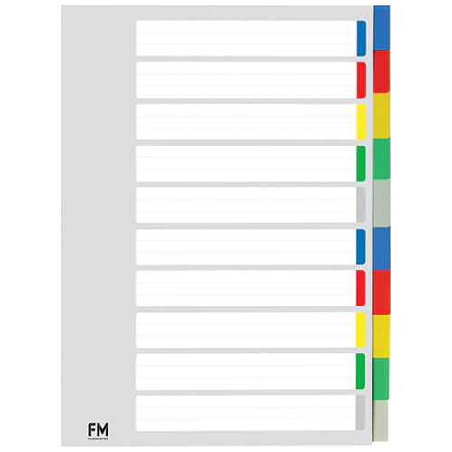FM Indices 10 Tab Size A4 Colour Polypropylene - Nail Gallerys