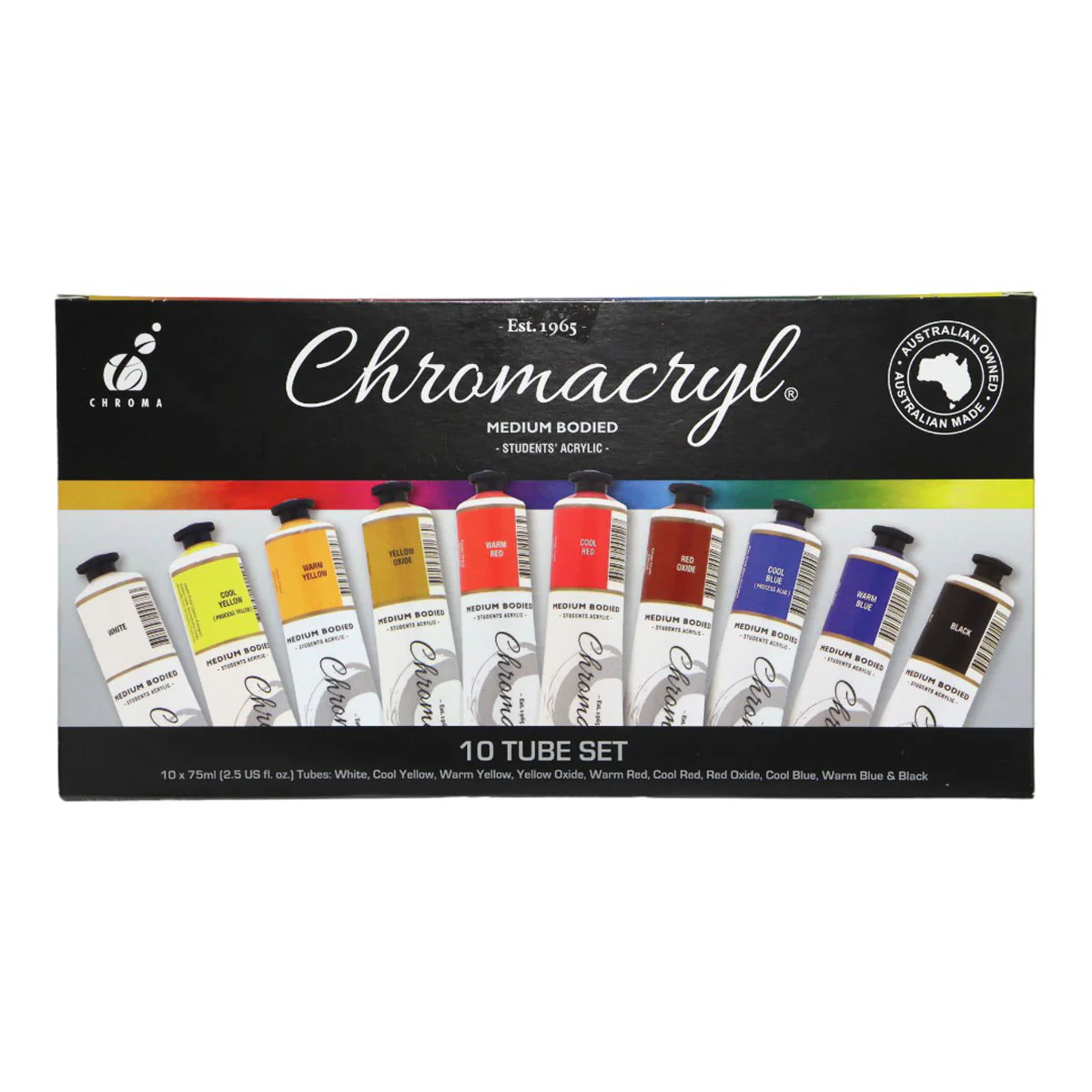 Chromacryl Acrylic Paints Set of 10 X 75ml - Nail Gallerys