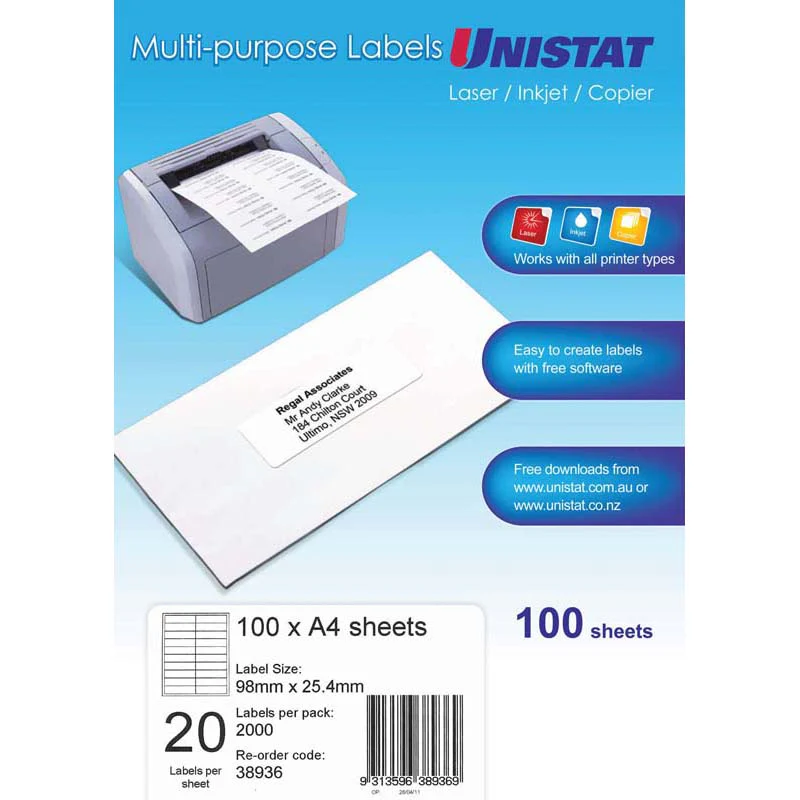 Unistat Multi-purpose Label Dl 20up 98x25.4 100 Pack - Nail Gallerys