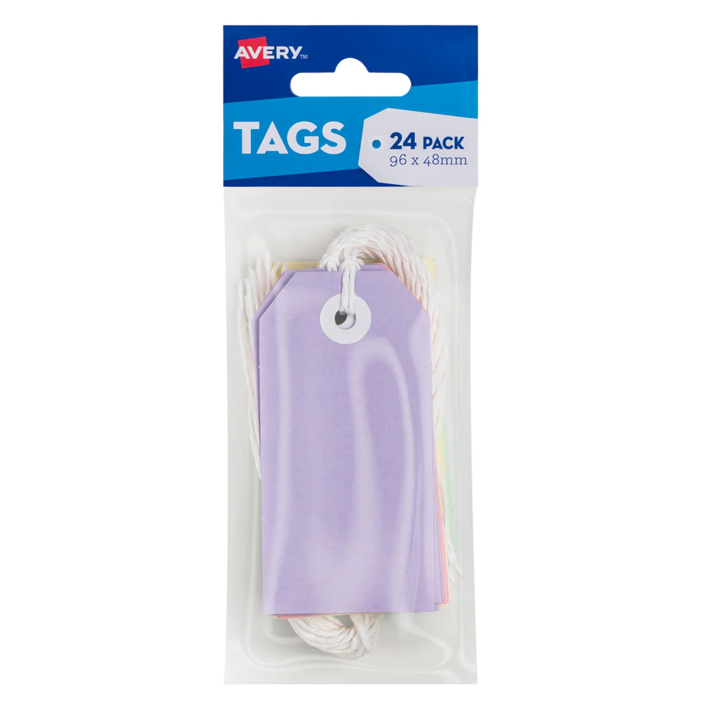 Avery Pastel Multi-colour Tags Size 96x48mm With String 24 Pack - Nail Gallerys