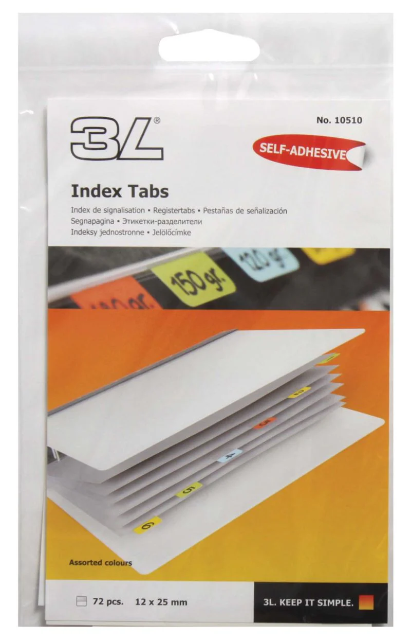 3L Index Tab 25mm Assorted Pack Of 72 - Nail Gallerys