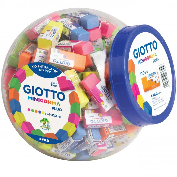 Giotto Minigomma Assorted Fluo Erasers Tub of 120 - Nail Gallerys