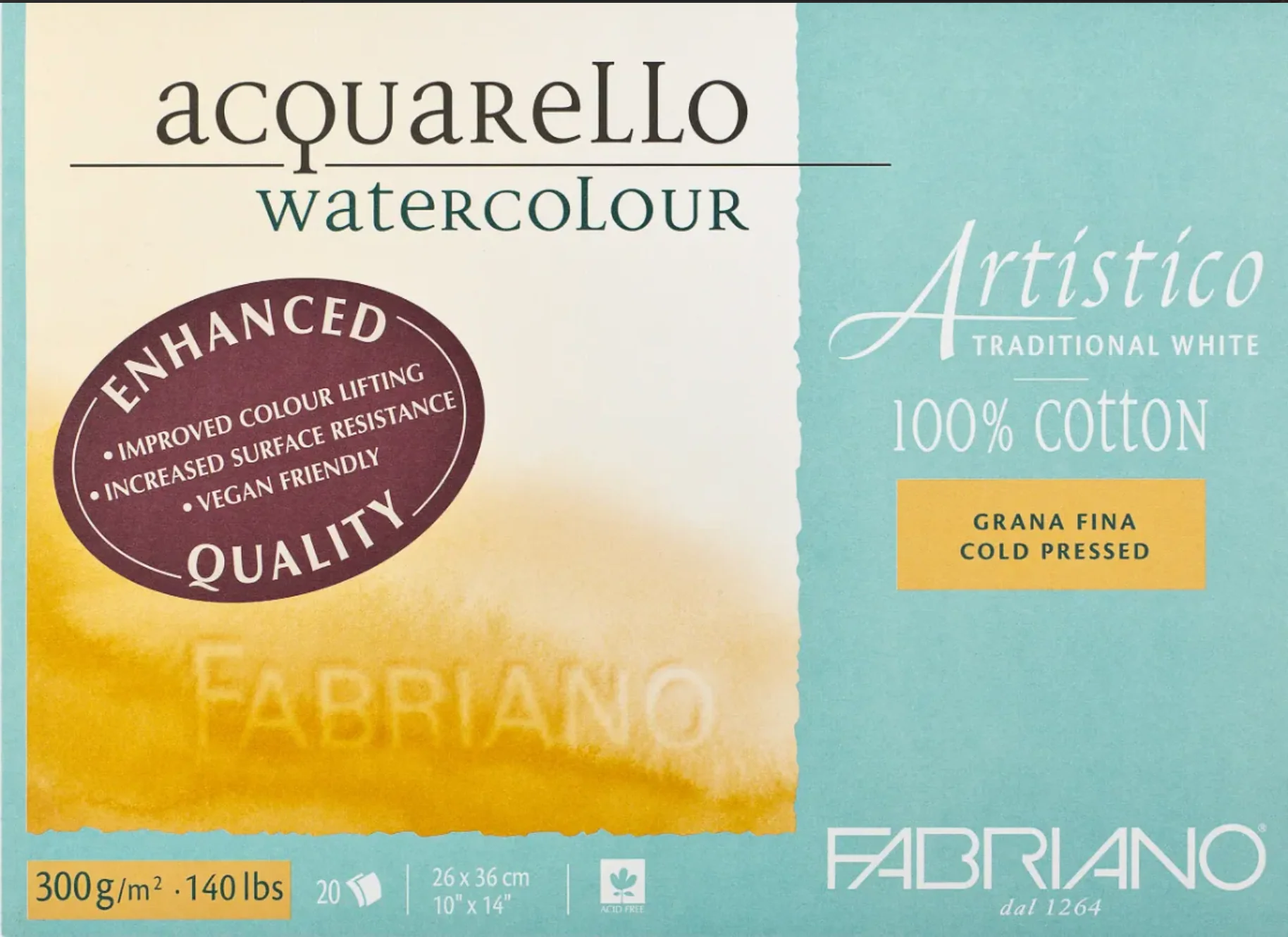 Fabriano Artistico Watercolour Enhanced 300gsm Cold Press Traditional White 20 Sheet Blocks - Nail Gallerys