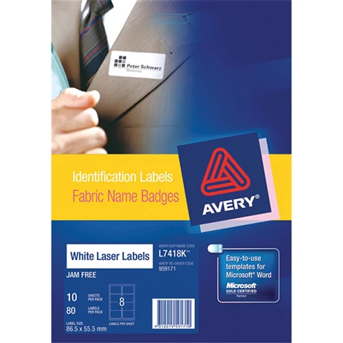 Avery Label Fabric Name Badges 86.5 X 55.5mm 15 Sheets - Nail Gallerys