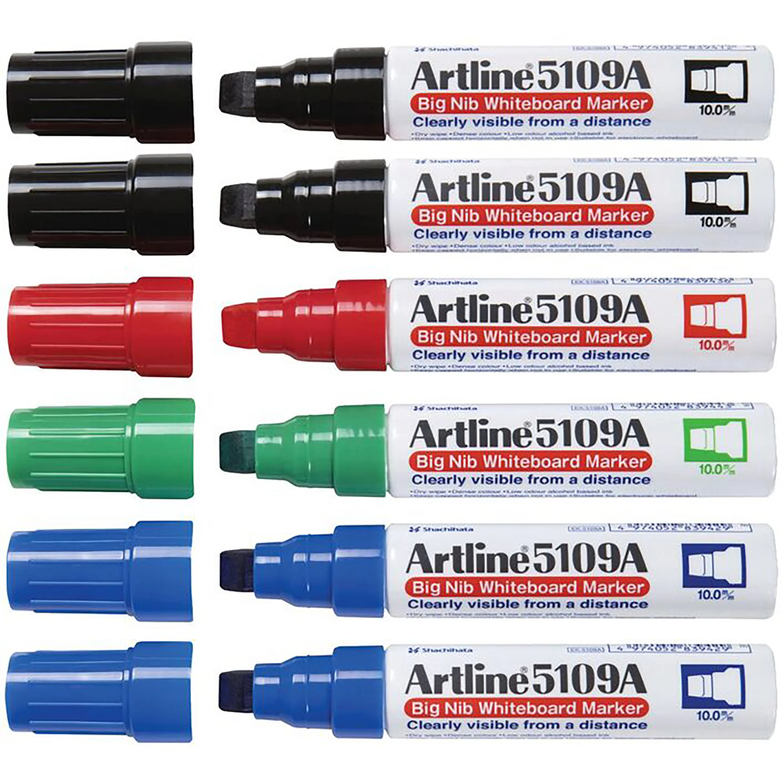 Artline 5109a Whiteboard Marker 10mm Chisel Nib Assorted Pack Of 6 - Nail Gallerys