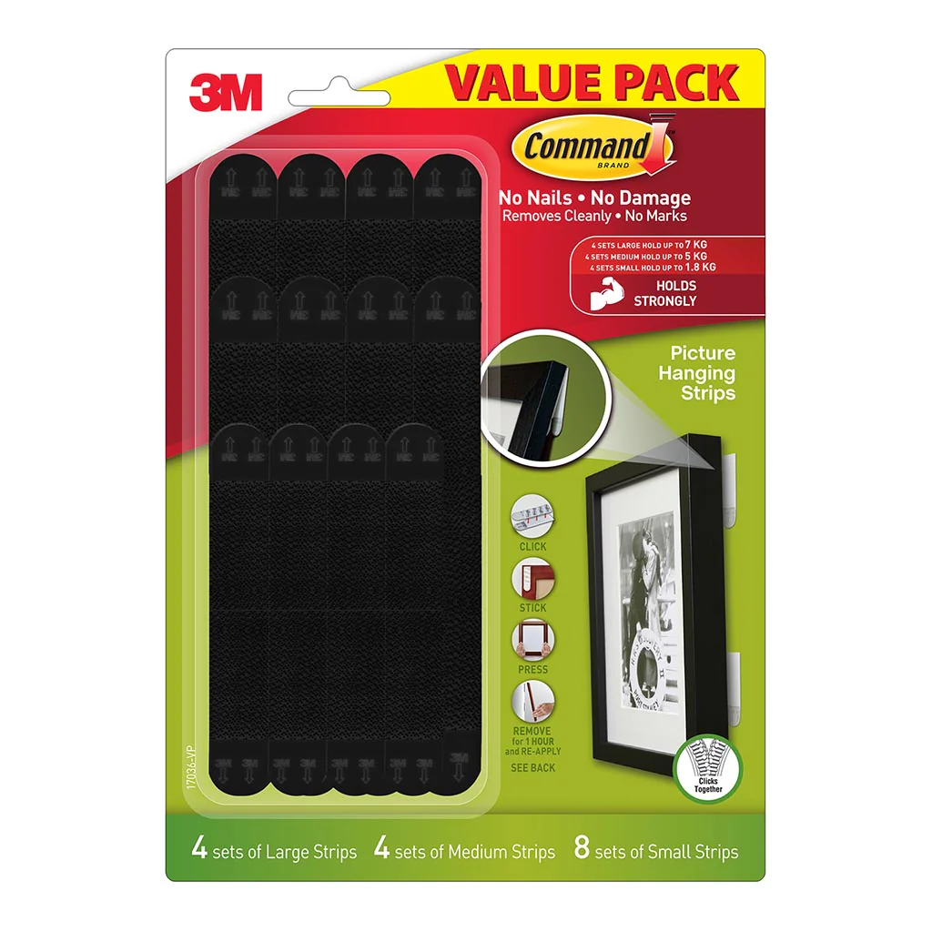 Command Narrow Black Assorted Picture Hanging Strips Value Pack of 16 Sets - Nail Gallerys