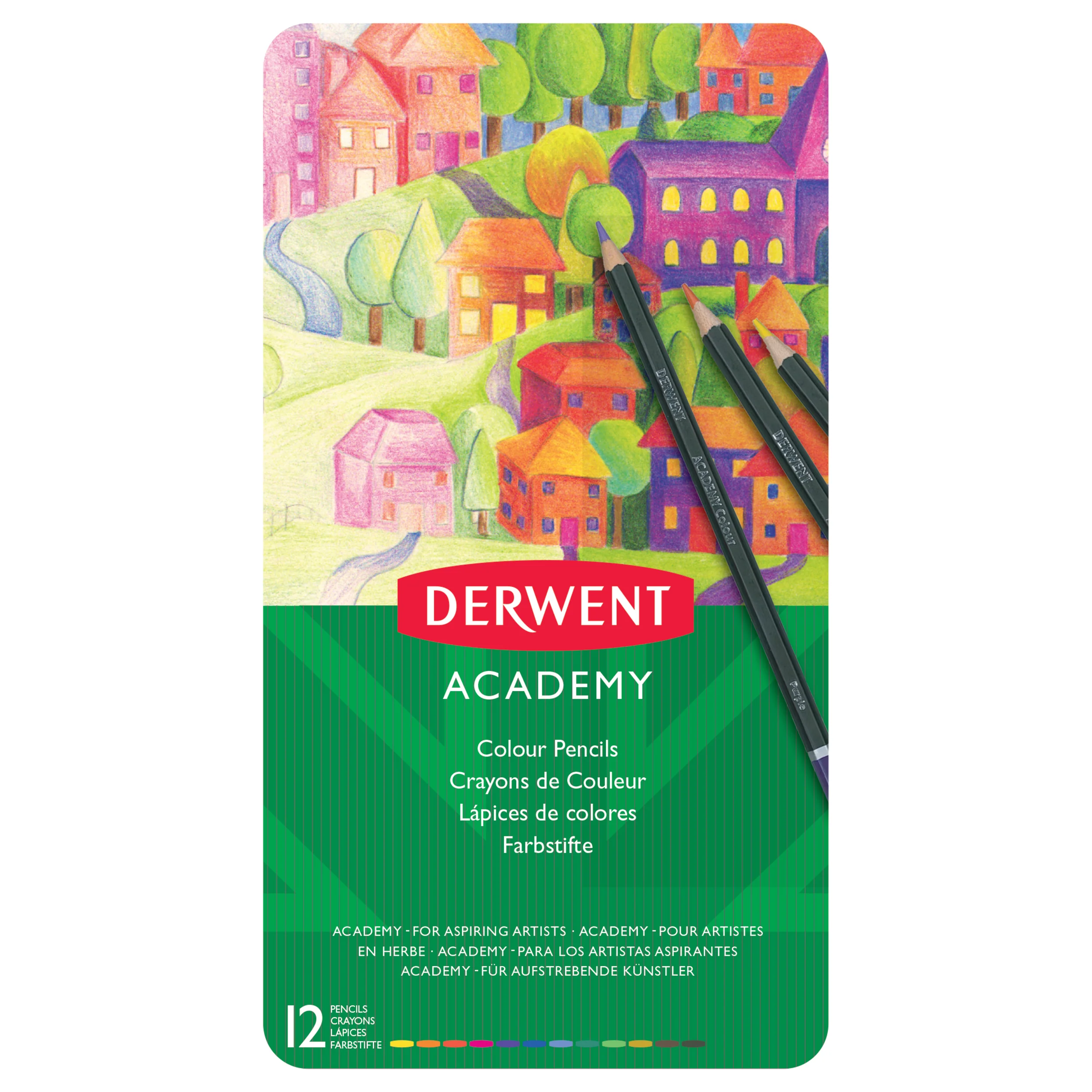 Derwent Academy Coloured Pencils Tin Of 12 - Nail Gallerys