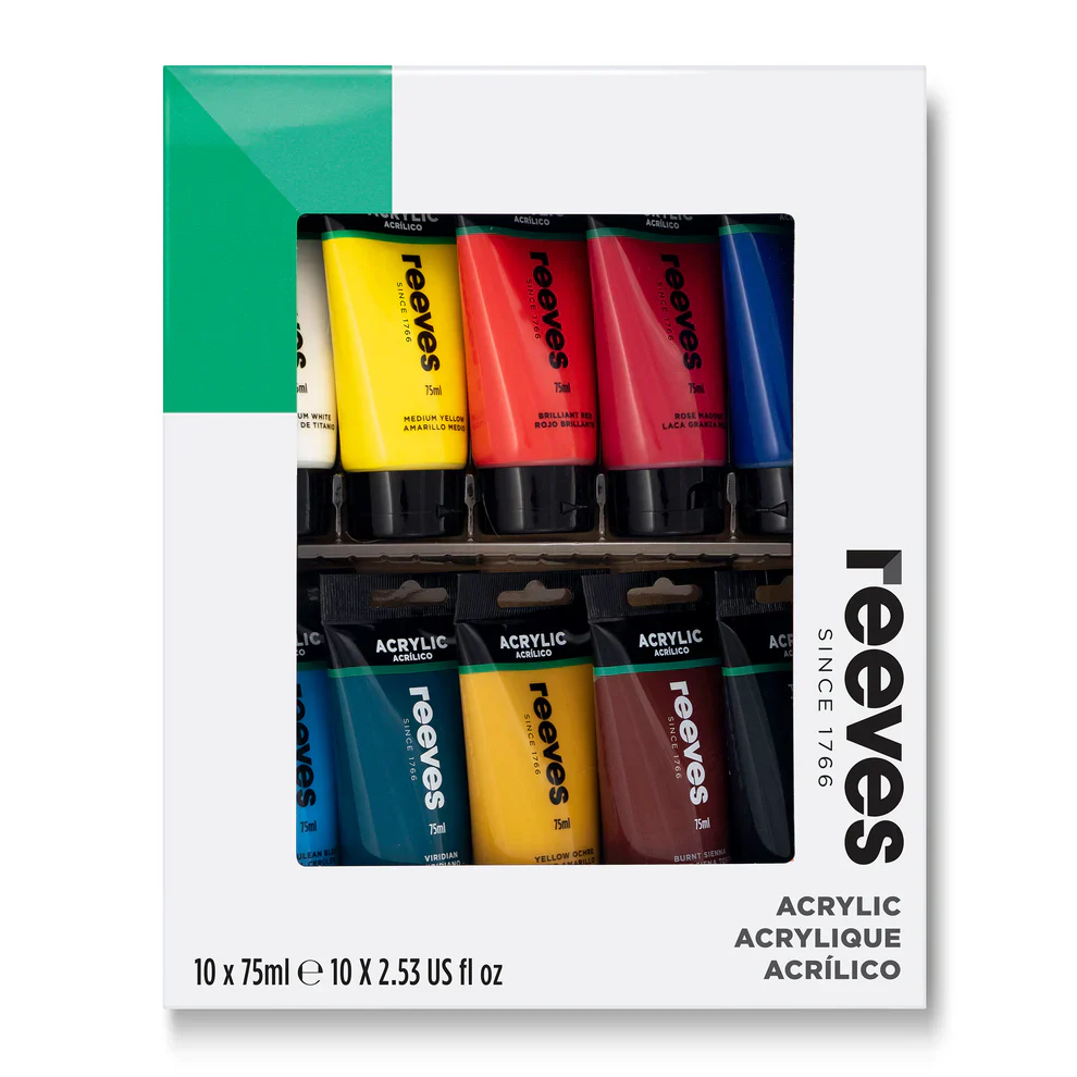 Reeves 75ml Acrylic Paints Set Of 10 - Nail Gallerys