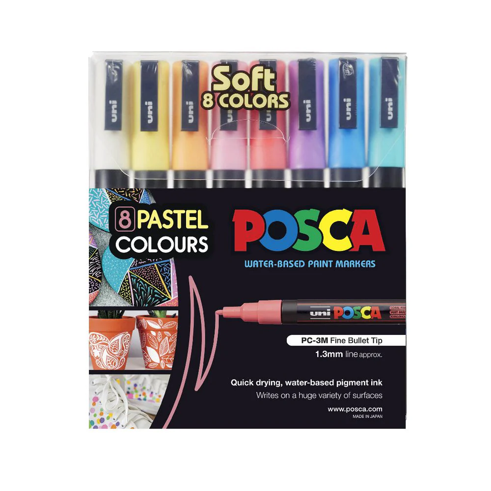 Uni Posca PC-3M 0.9-1.3mm Soft Colour Markers Set of 8 - Nail Gallerys