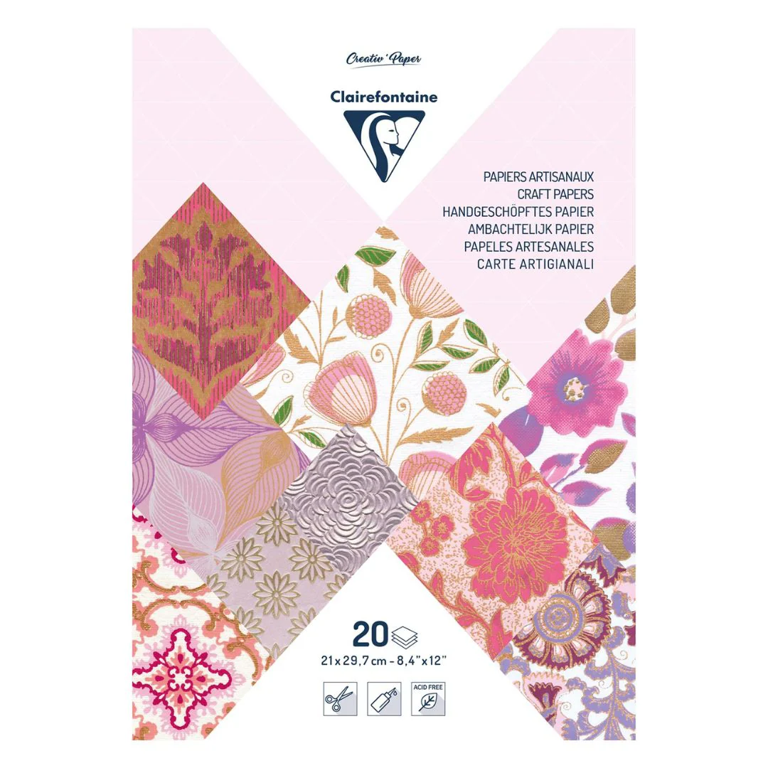 Clairefontaine Pink-Purples A4 20 Sheet 120gsm Artisian Paper Pad - Nail Gallerys