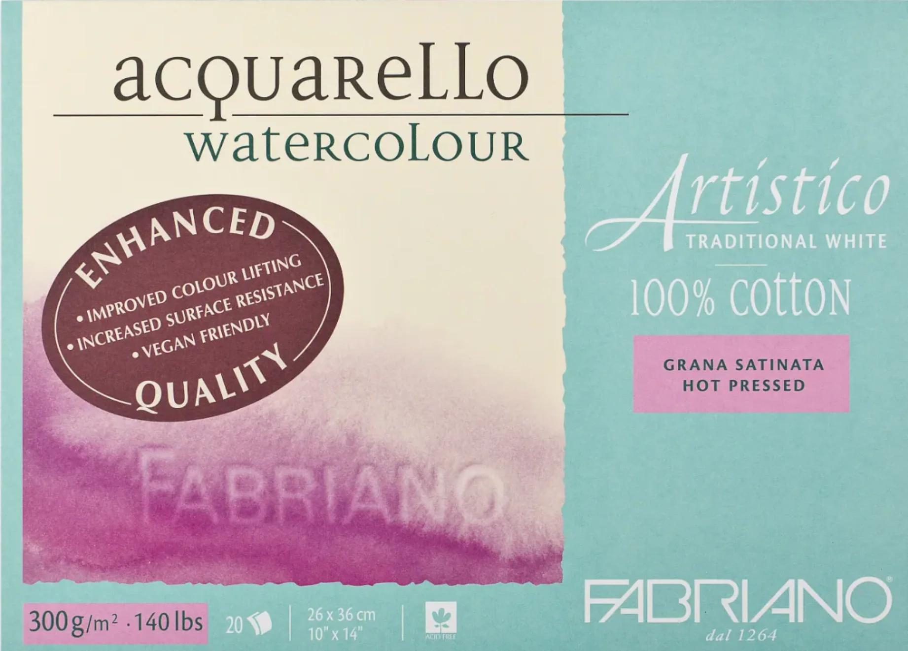 Fabriano Artistico Watercolour Enhanced 300gsm Hot Press Traditional White 20 Sheet Blocks - Nail Gallerys