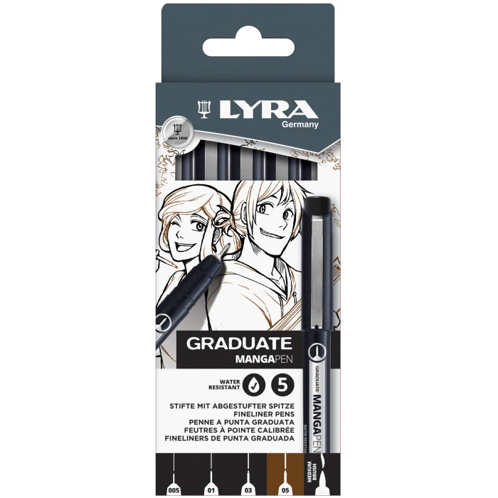 Lyra Graduate Mangapen Pigmented Ink Pens Pack of 5 - Nail Gallerys