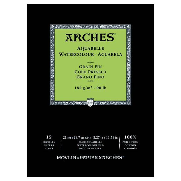 Arches Watercolour Natural White 185gsm Cold Pressed 15 Sheet Pads - Nail Gallerys