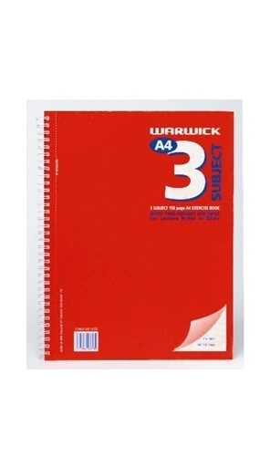 Warwick Exercise Book Spiral 3 Subject 150 Leaf A4 Ruled 7mm - Nail Gallerys