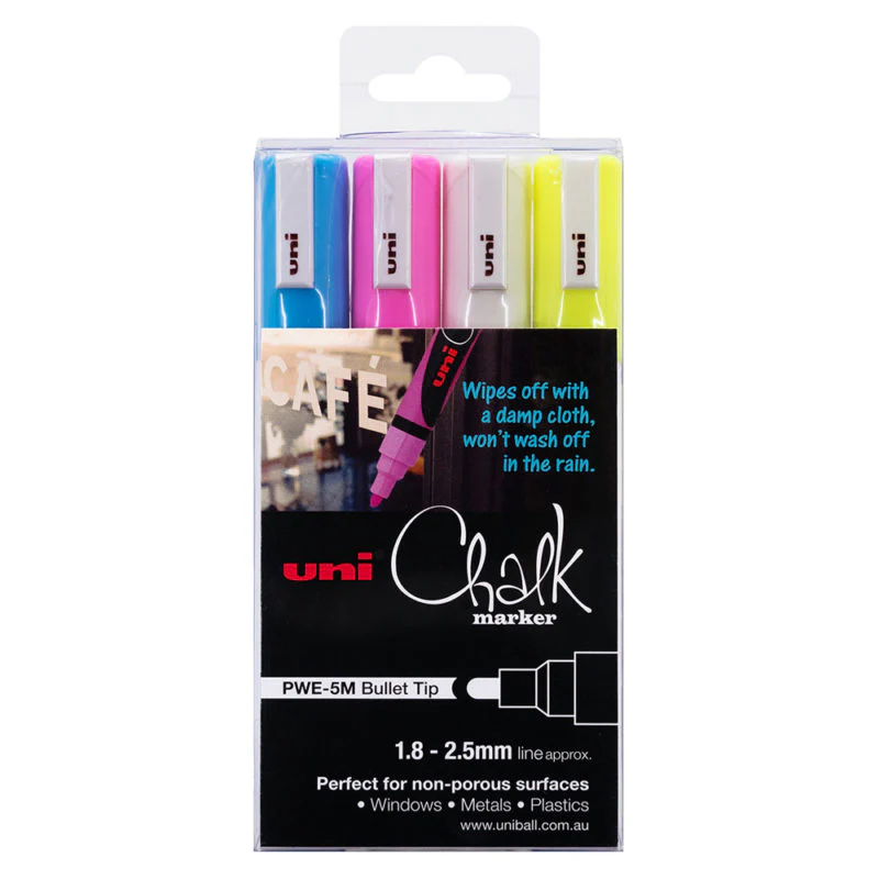 Uni 1.8-2.5mm Bullet Tip Chalk Markers Set of 4 - Nail Gallerys