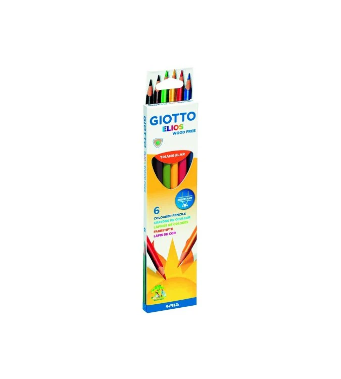 Giotto Elios-Tri Assorted Long Wood Free Colouring Pencils Pack of 6 - Nail Gallerys