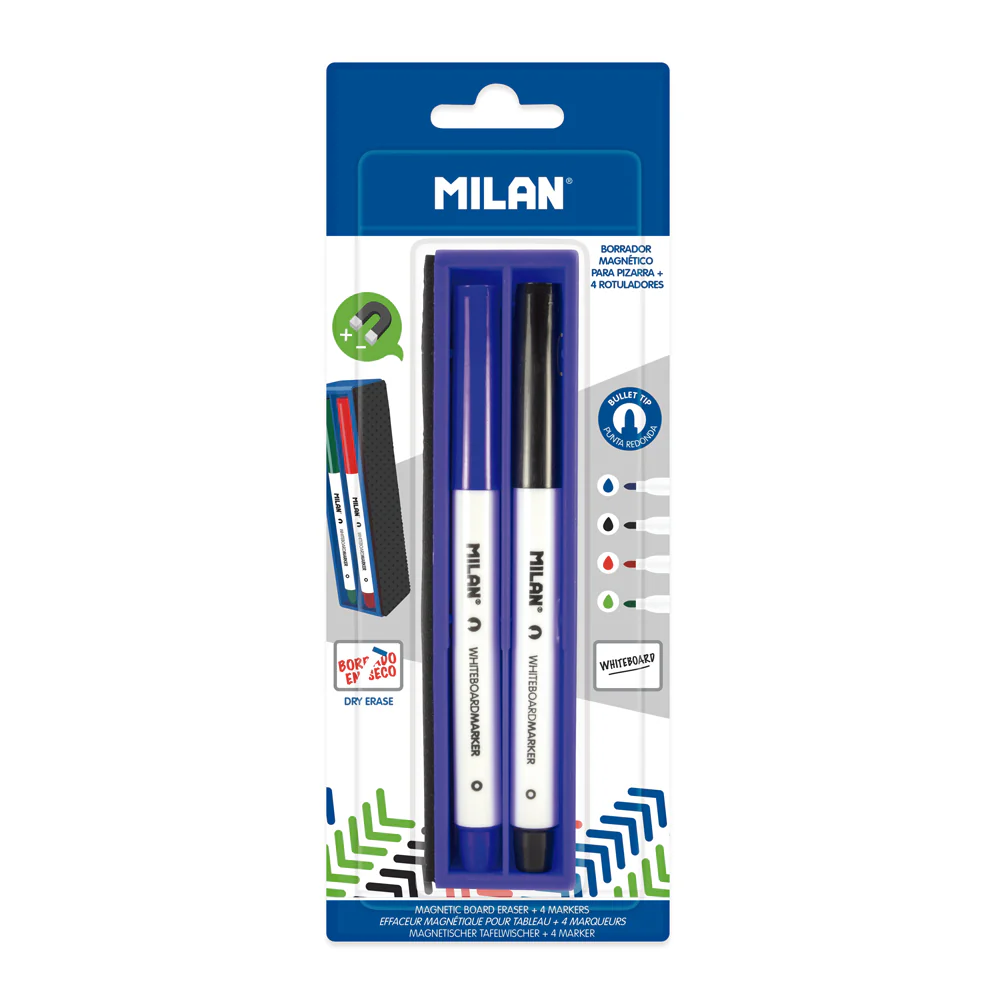 Milan Magnetic Whiteboard Eraser With Markers Set Of 4 - Nail Gallerys