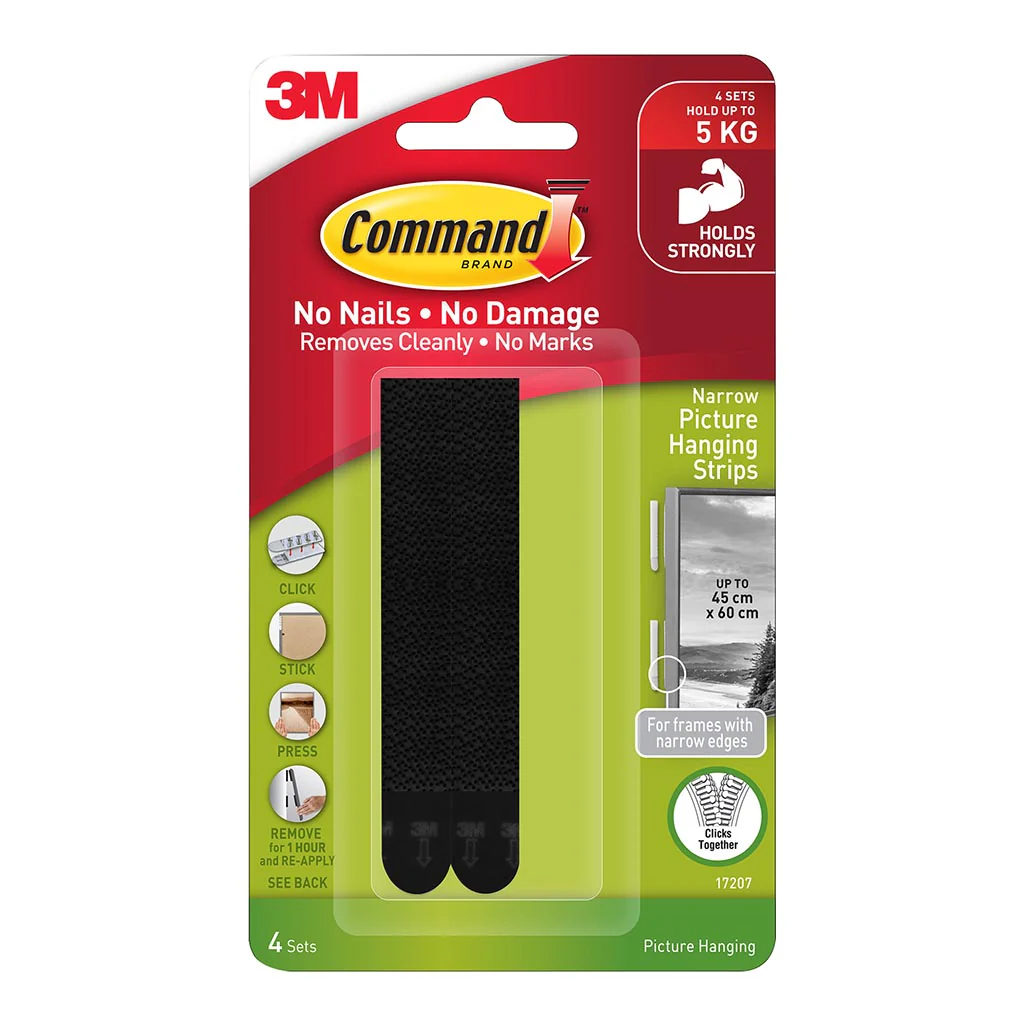 Command Narrow Black Picture Hanging Strips Pack of 4 Sets - Nail Gallerys