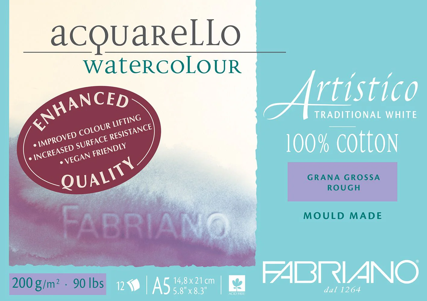 Fabriano Artistico Watercolour Enhanced 200gsm Rough 12 Sheet Pads - Nail Gallerys