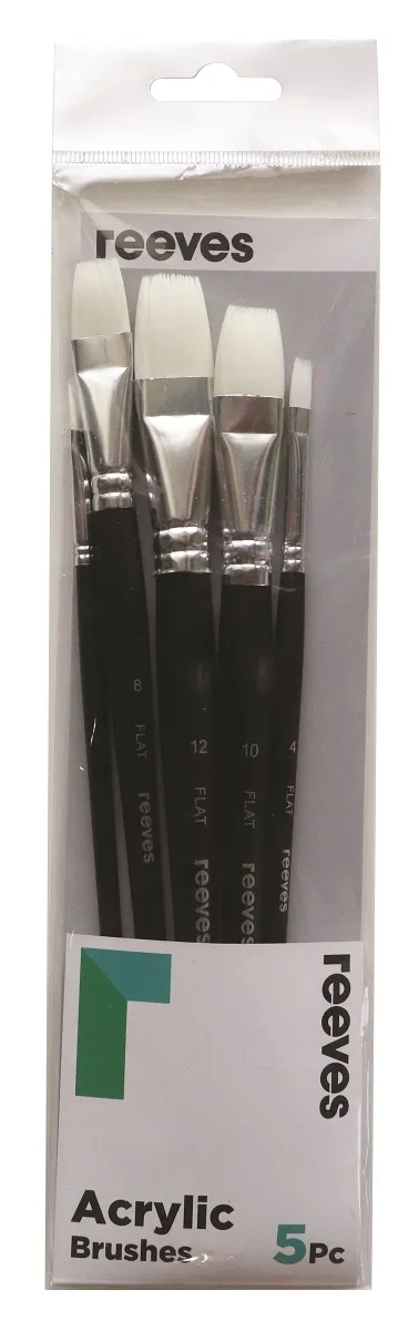 Reeves Acrylic White Synthetic Flat Short Handle Brushes Set of 5 - Nail Gallerys