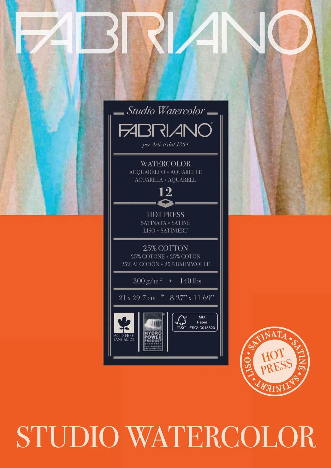 Fabriano Studio Watercolour 300gsm Hot Pressed 12 Sheet Pads - Nail Gallerys