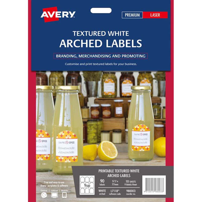 Avery Arched Textured Labels 10 Sheets 9up White - Nail Gallerys